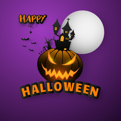 Happy Halloween Text Banner background. Paper cut vector illustration