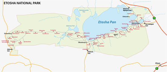 Etosha national park vector map, Namibia