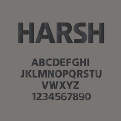 Harsh man style alphabet. Manhood vector abc with numbers.