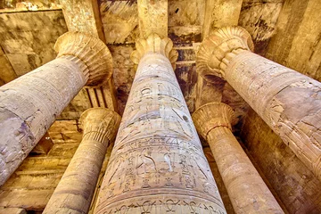 Foto op Plexiglas ancient egyptian architecture ruins. olumns of the Temple of Horus at Edfu, in Egypt © EwaStudio