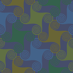 Trendy seamless pattern with multicolor spiral elements on a dark blue. Abstract vector background