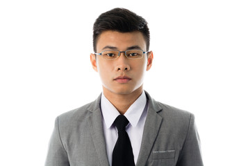 Portrait of a business man with glasses. Isolated on white background