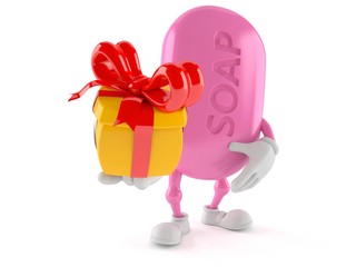 Soap character holding gift