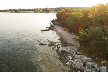 aerial view of stone coast in croatia in summer