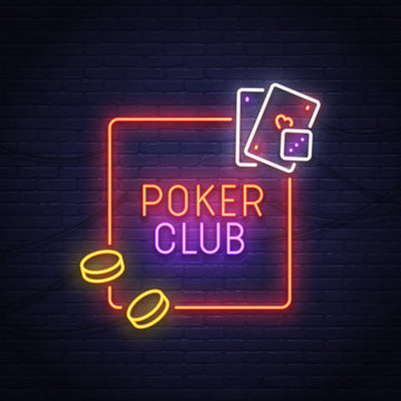 Poker neon sign. Casino. Neon sign, bright signboard, light banner.