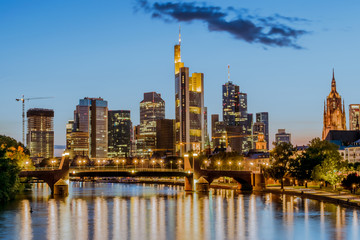 Fototapeta na wymiar Night view of Frankfurt at Main skyline. Financial center of Germany.