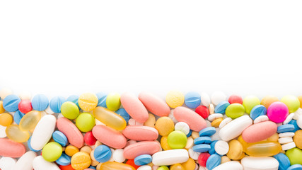 Fototapeta na wymiar pills border. Multicoloured medical pills