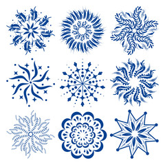 Round ornaments set of colorful vector mandalas or snowflakes.