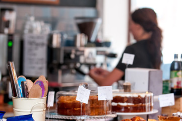 Barista making coffee in an independent coffee shop