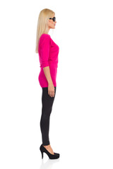 Fototapeta premium Beautiful Blond Woman. Side View. Isolated On White