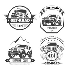 Off-road 4x4 extreme car club logo templates. Vector symbols