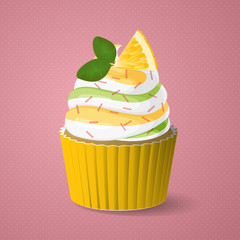 lemon cupcake with vanilla cream and mint