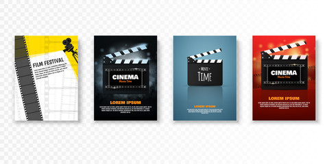 Set of vector cinema posters or flyers. Film festival promotion - obrazy, fototapety, plakaty