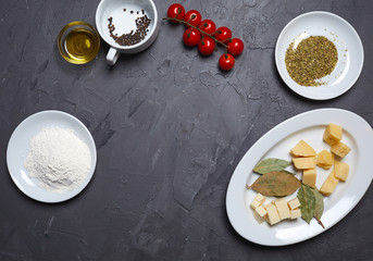 food ingredients on the black background