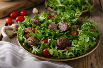 Meatballs beef with fresh salad