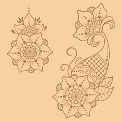 Henna tattoo flower template. Mehndi style. Set of ornamental patterns in the oriental style.