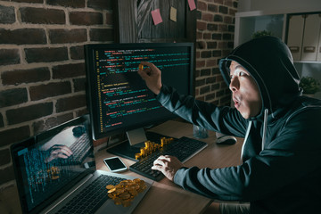 computer programmer man using bad data virus
