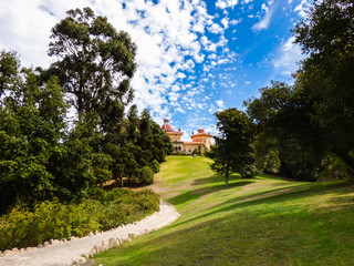 A view of Monserrate Palace from the park in Sintra, Portugal