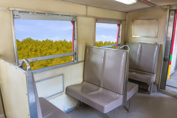 Inside the old train while running