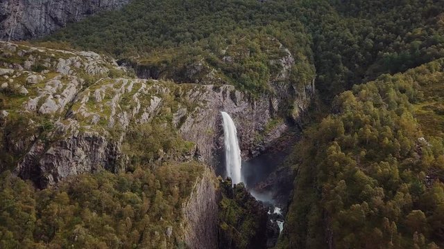 M&aring;nafossen, Maan waterfall - Aerial shot