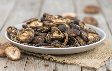 Dried Shiitake mushrooms close-up shot, selective focus