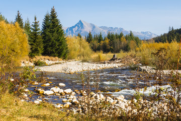 The Krivan hill and Bela river in autumn, High tatras,Slovakia