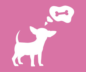 Silhouette of chihuahua with bubble on the pink background.