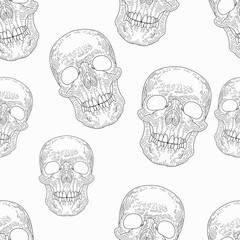 skulls seamless pattern on white background
