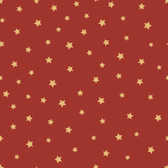 Vector starry seamless pattern on the red background for New Year decoration. Christmas ornament.
