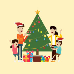 Obraz na płótnie Canvas Family in the Christmas day and decoration vector.