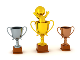 Gold 3D Character with Trophy Cups
