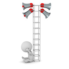 Stressed 3D Character Sitting Under Warning Siren