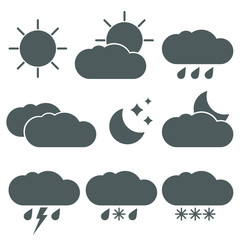 Icons set weather and time of day on a white background. Vector illustration