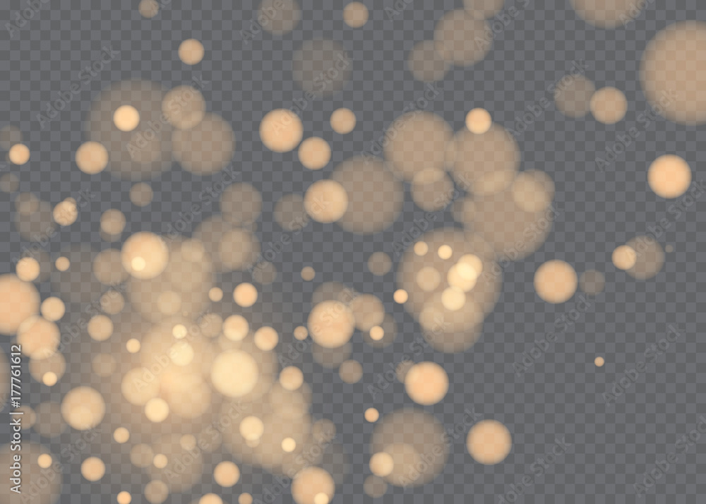 Wall mural vector falling snow effect isolated on transparent background with blurred bokeh.