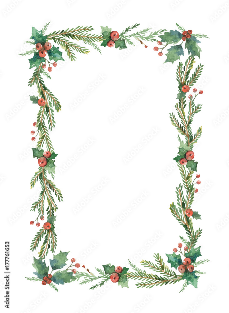 Canvas Prints watercolor vector christmas frame with fir branches and place for text.