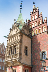 Fototapeta na wymiar Wroclaw historical capital of Lower Silesia, Poland, beautiful Old Town, facade of the town hall