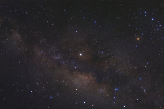 Close up of milky way galaxy with stars and space dust in the universe, Long exposure photograph, with grain.High resoluition