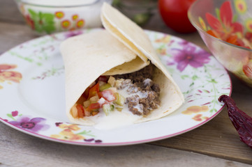 shaverma with meat and vegetables