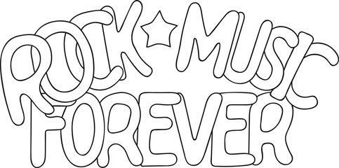 Hand drawn vector illustration rock-music forever emblem, coloring page, template