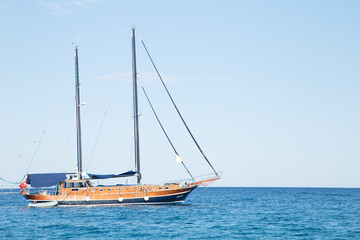The wooden ship in the sea