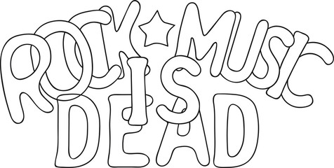 Hand drawn vector illustration rock-music is dead emblem, coloring page, template