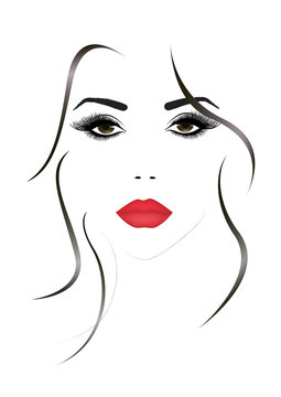Portrait of the beautiful woman face with a red sexy lips, vector illustration