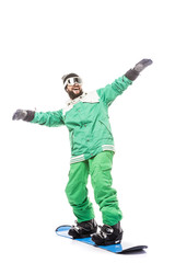 man standing on snowboard