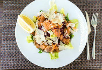 Fresh seafood salad with smoked salmon