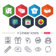 Cheese sign. Sliced food with chief hat icons.