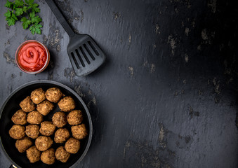 Meatballs (fresh made) as detailed close-up shot, selective focus)