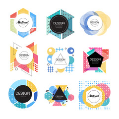 Colorful abstract design logo set, geometric shape signs vector Illustrations