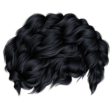 trendy curly hairs brunette black colors . medium length . beauty style .realistic  3d .