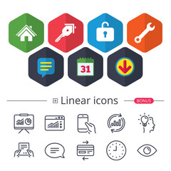 Home key icon. Wrench service tool symbol.