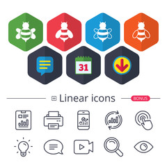 Honey bees icons. Bumblebees symbols.